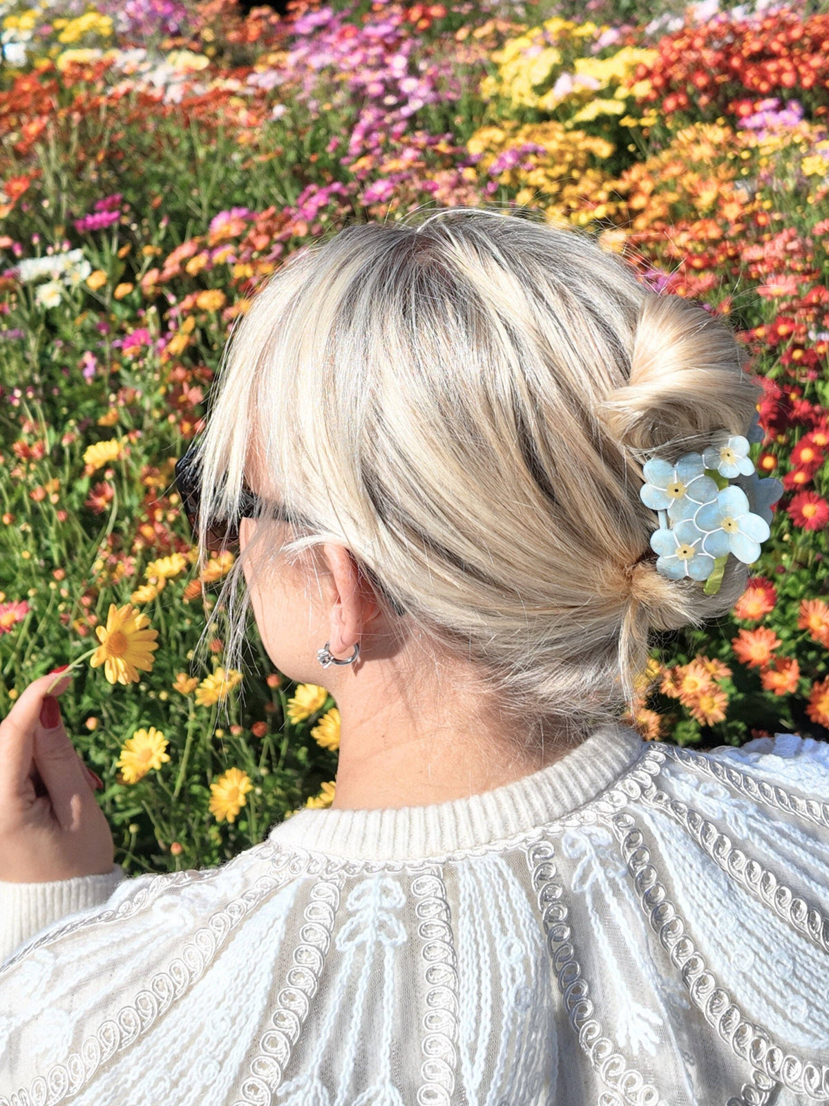 Solar Eclipse - Hand-painted Forget-Me-Not Claw Hair Clip