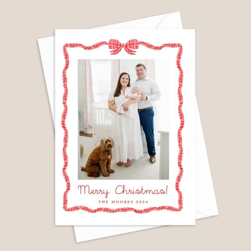 red ribbon border christmas card