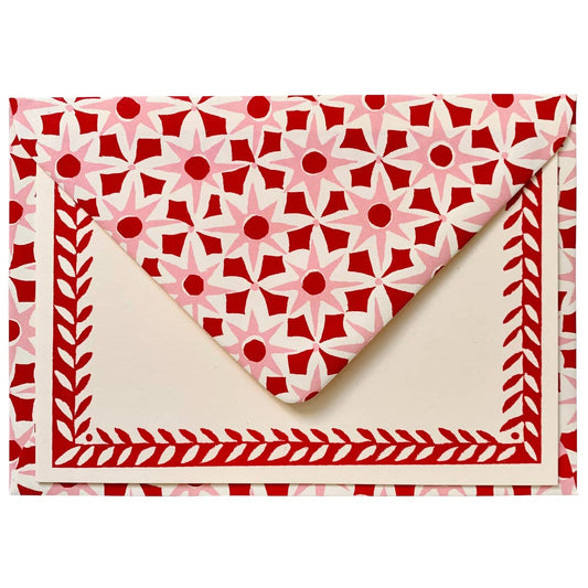 10 Postcards with Patterned Border in Crimson
