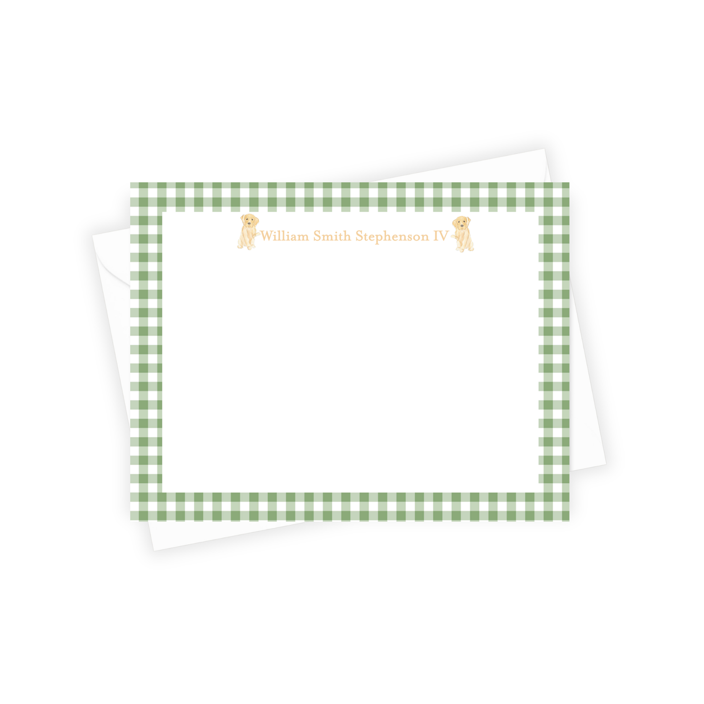 Green and white checkered border with personalized text on a white background