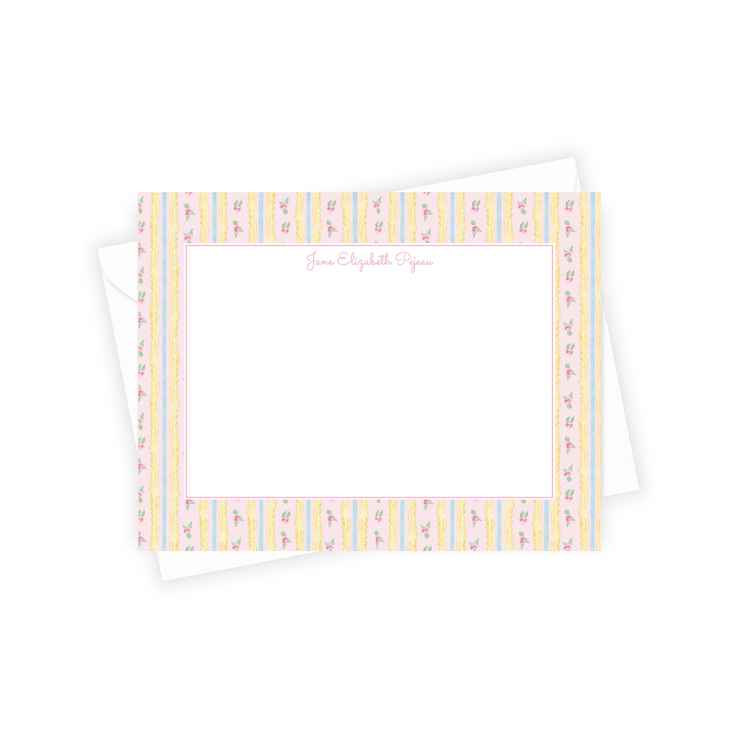 Pattern Border with flowers, blue, yellow, pink stationery