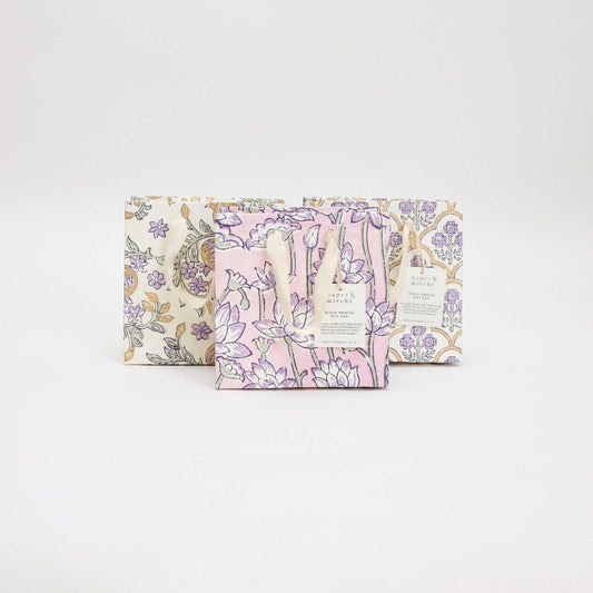 Lavender Small Hand Block Printed Gift Bag