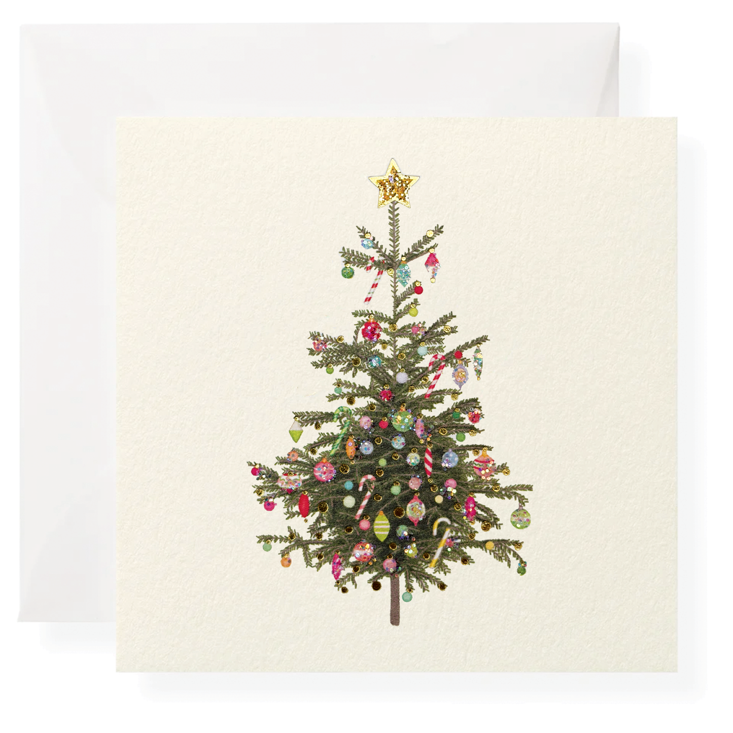 Decorative Christmas tree with colorful ornaments on a white background
