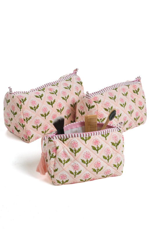 Pink Mona Blockprint Makeup Bag