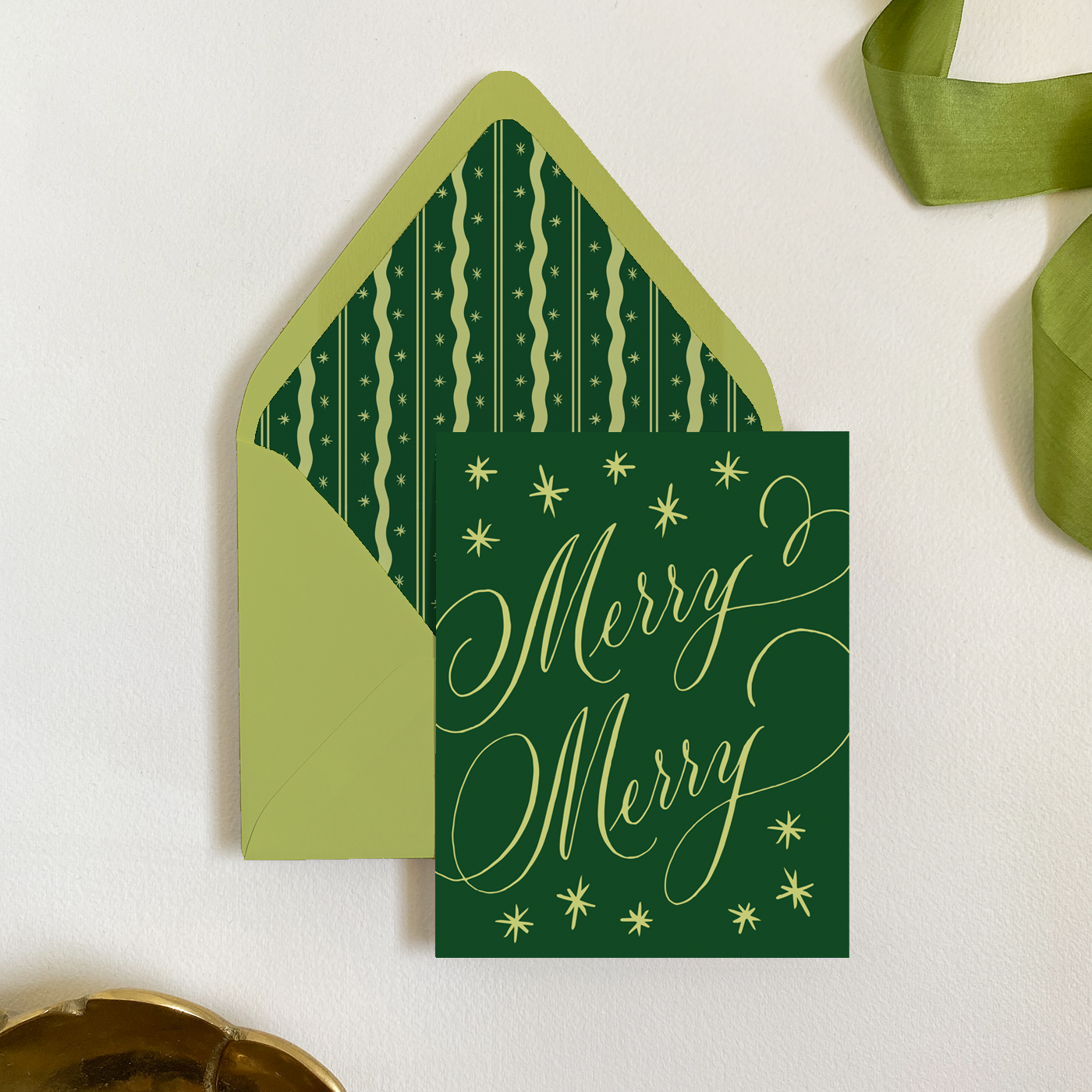 Gloster Road - Merry Merry Greeting Card Set, Chartreuse and Forest