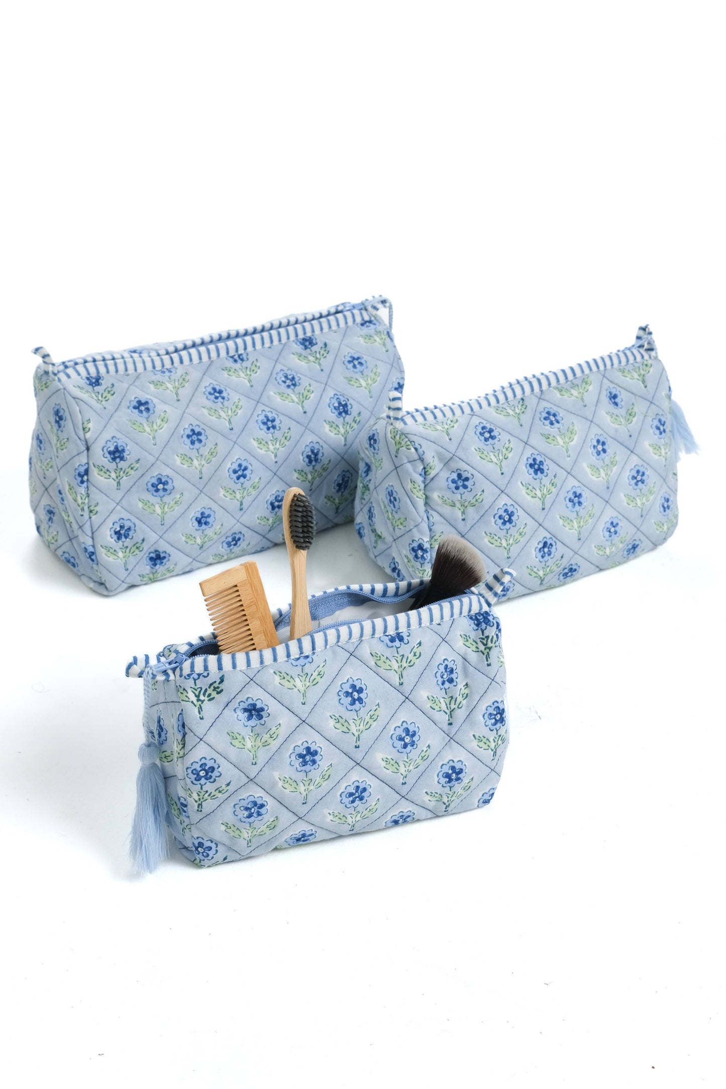Medium Mona Blockprint Makeup Bag in Blue