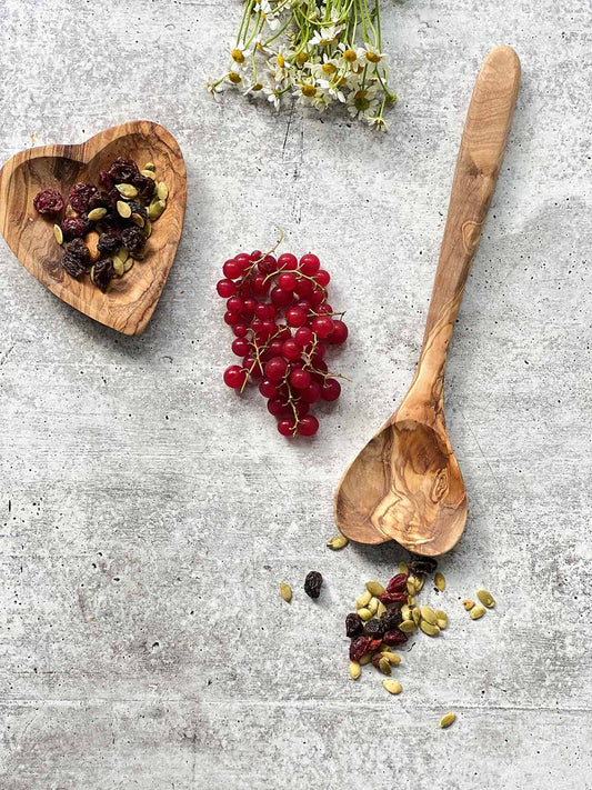 Olive Wood Heart Spoon 12"