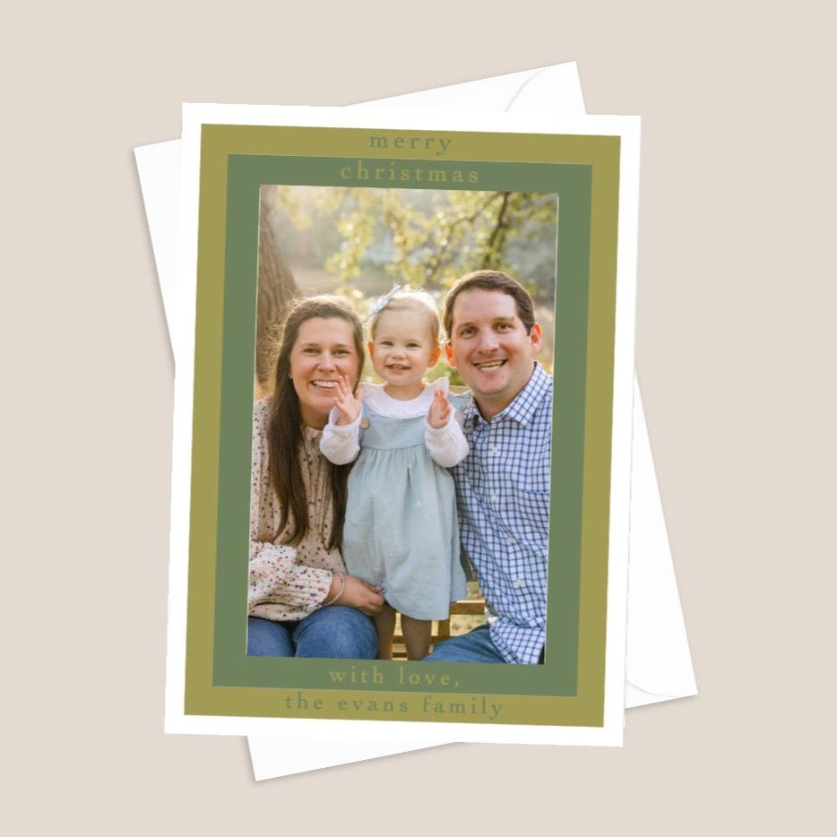 two shades green border christmas card