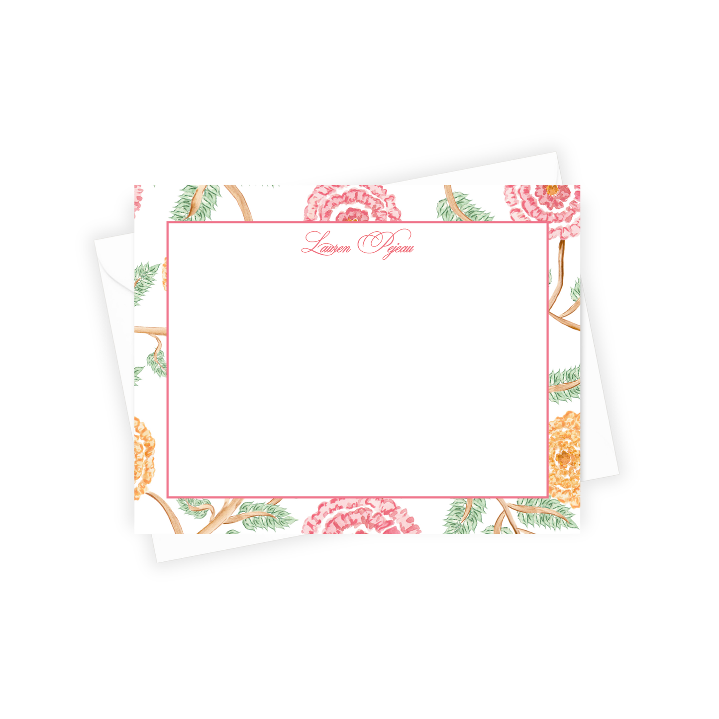 Floral border design with a brand name on a white background