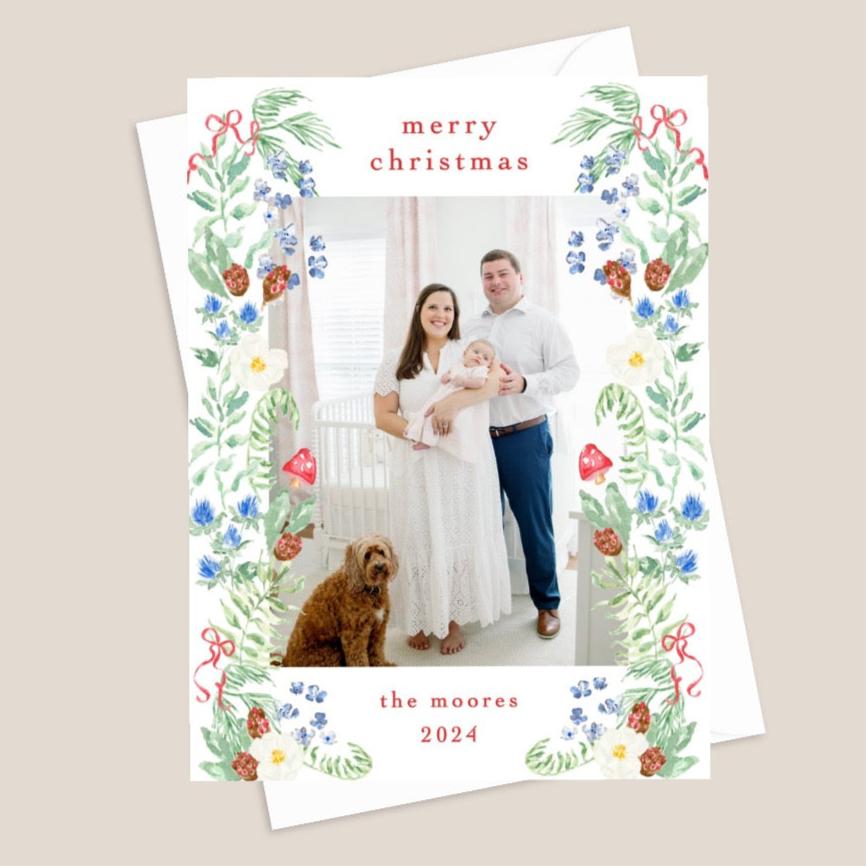 greenery watercolor christmas card