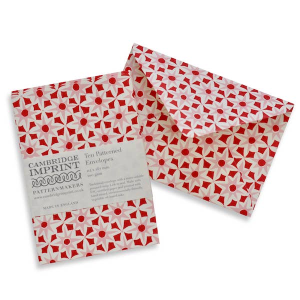 Cambridge Imprint - Packet of Ten Patterned Envelopes Alhambra red/pink