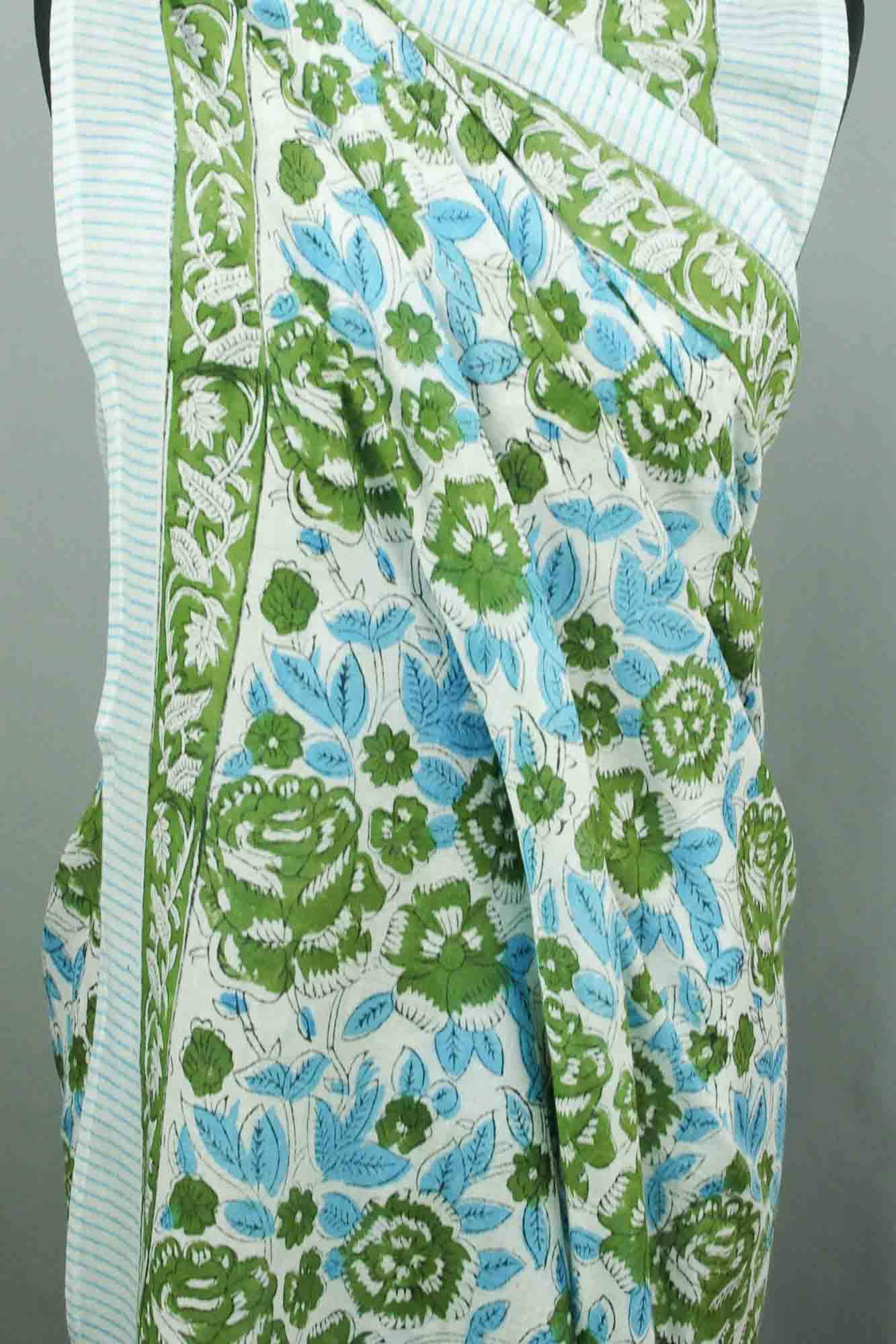 Green Rose On Blue-Beach Coverup Sarong Pareo