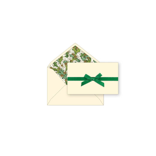 Envelopes with floral design and green ribbon on a white background