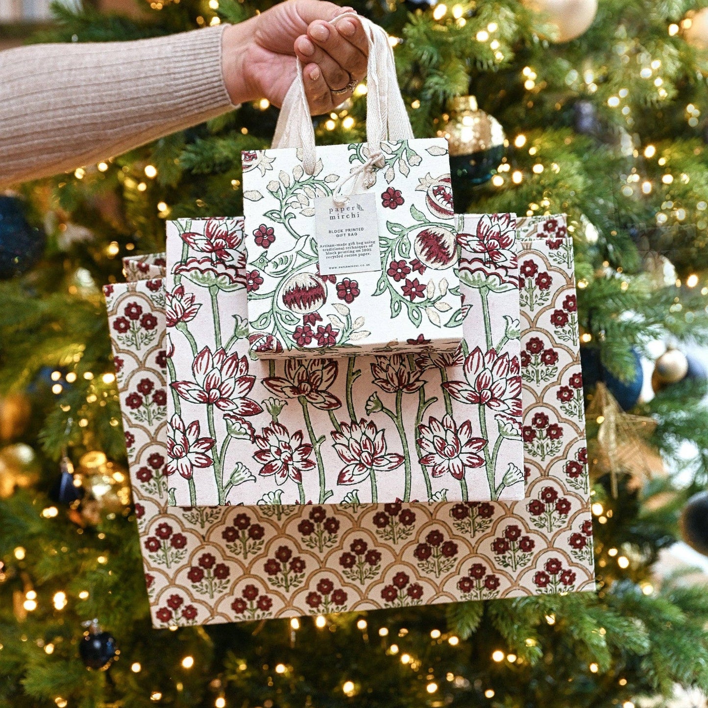 Cherry Small Hand Block Printed Gift Bag