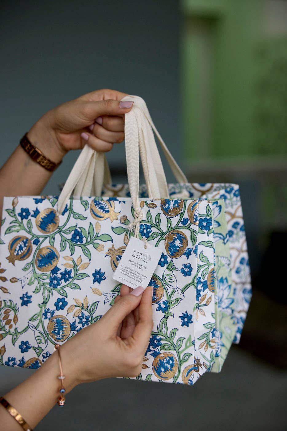 Indigo Medium Hand Block Printed Gift Bags