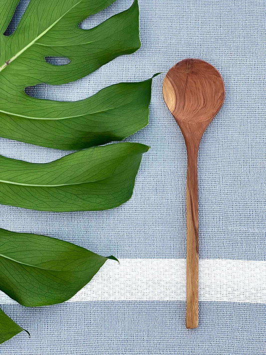 Olive Wood Round Spoon Thin Handle 12"