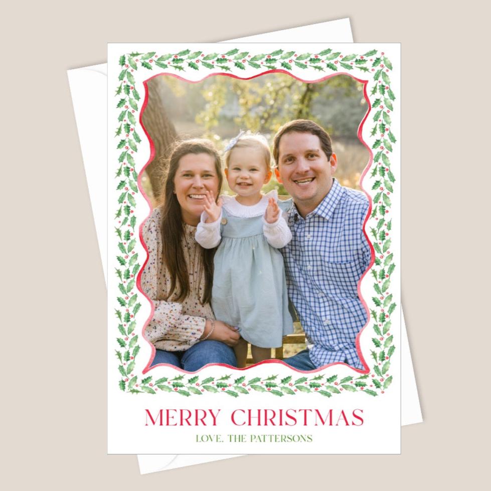 wavy and holly border christmas card