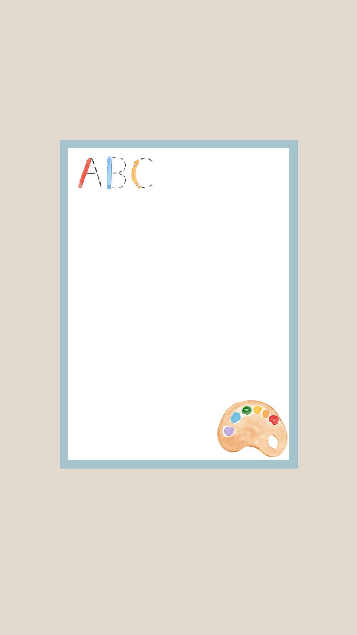 Notebook with 'ABC' and paint palette illustration
