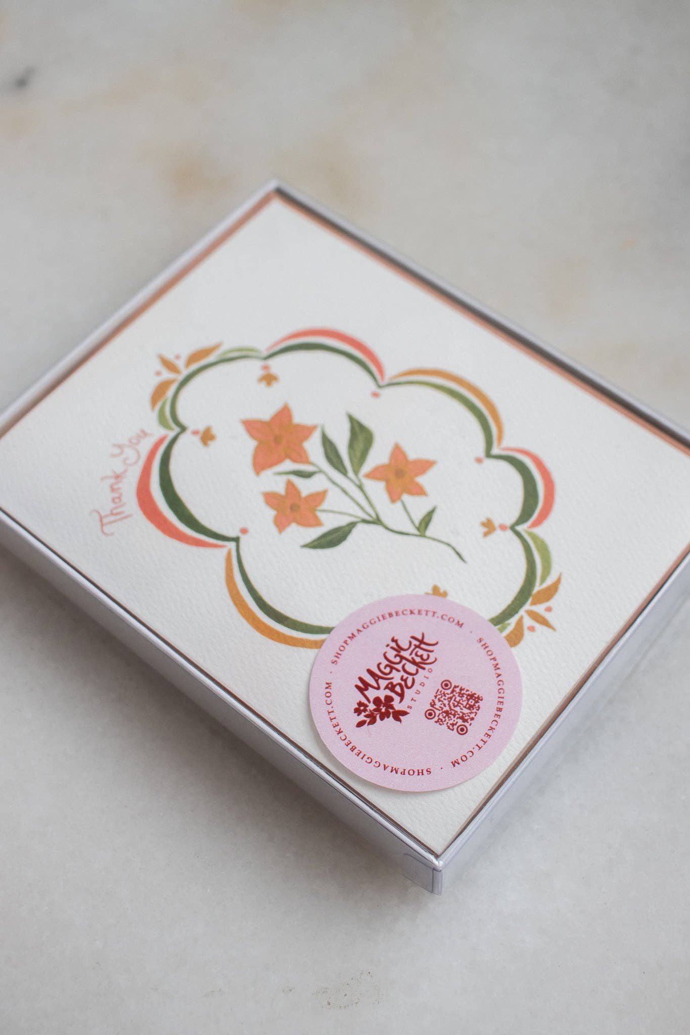 Orange Floral Thank You Cards