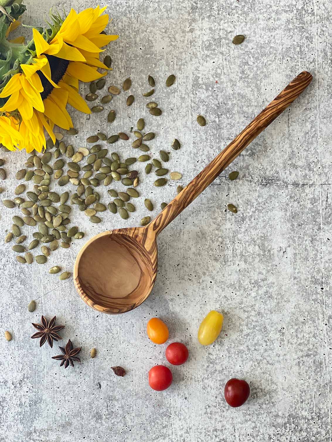 Olive Wood Modern Ladle 12"