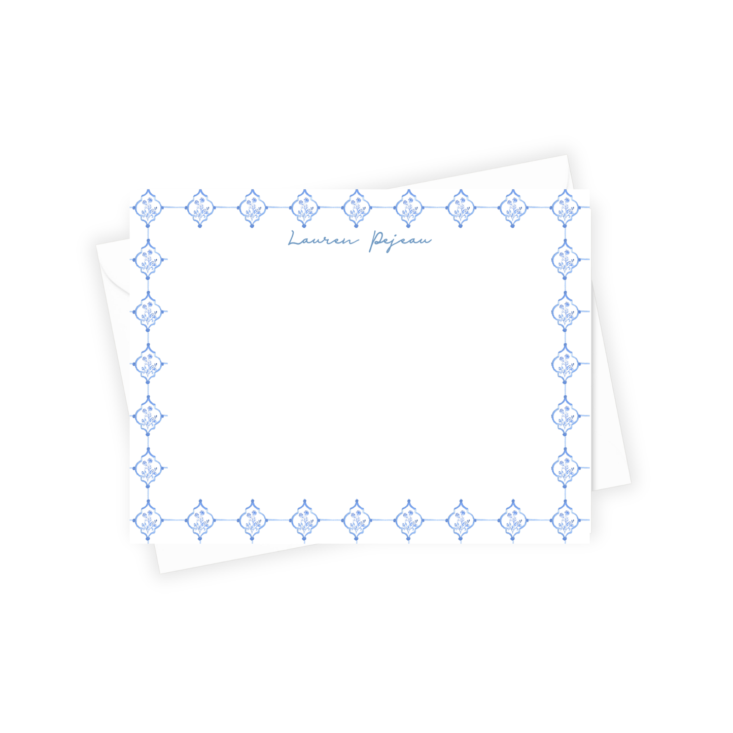 White paper with blue decorative border and 'Lauren Pejman' text on a white background