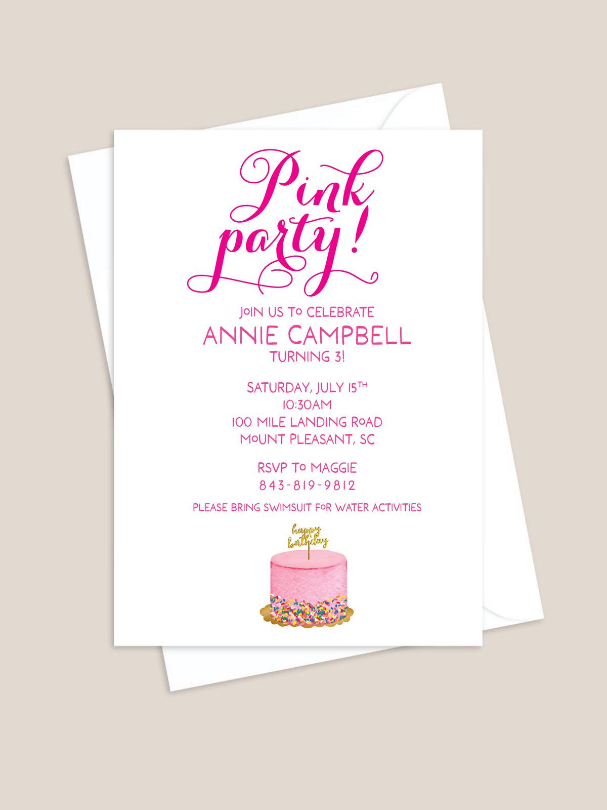 Pink Party Birthday Invitation