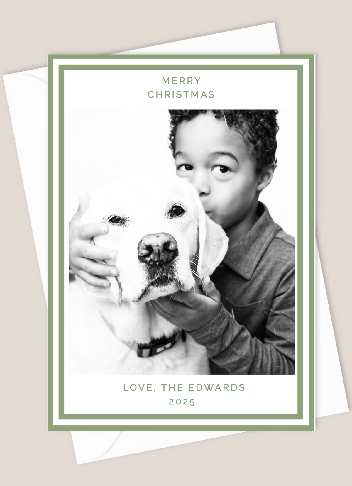 Christmas card with bouble green border classic