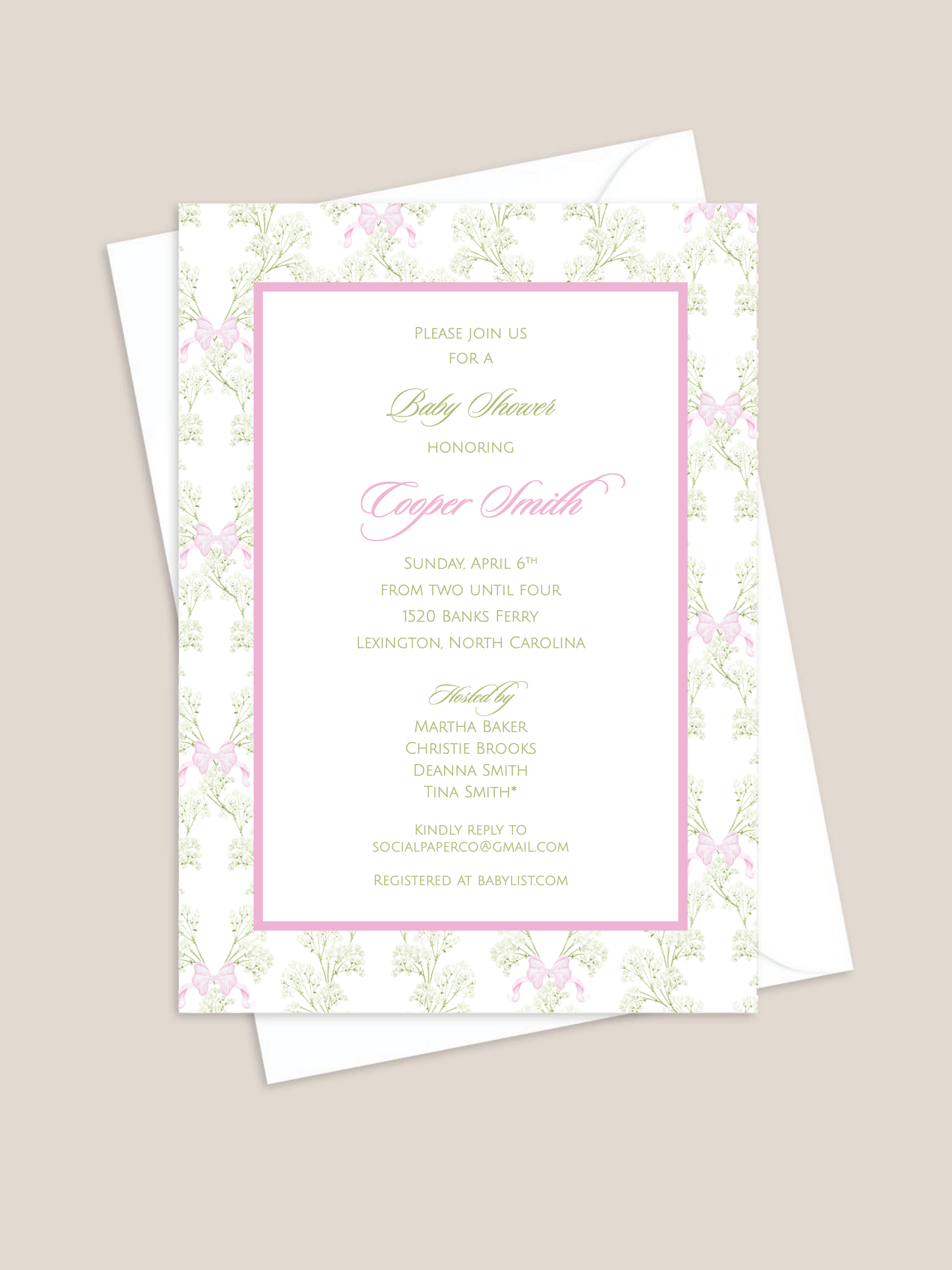 Pink Baby's Breath Baby Shower Invitation