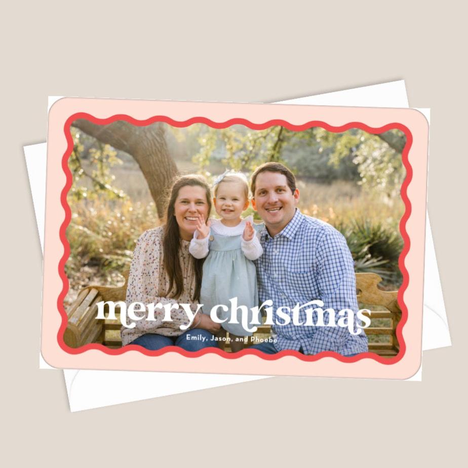 pink and red wavy border Christmas card