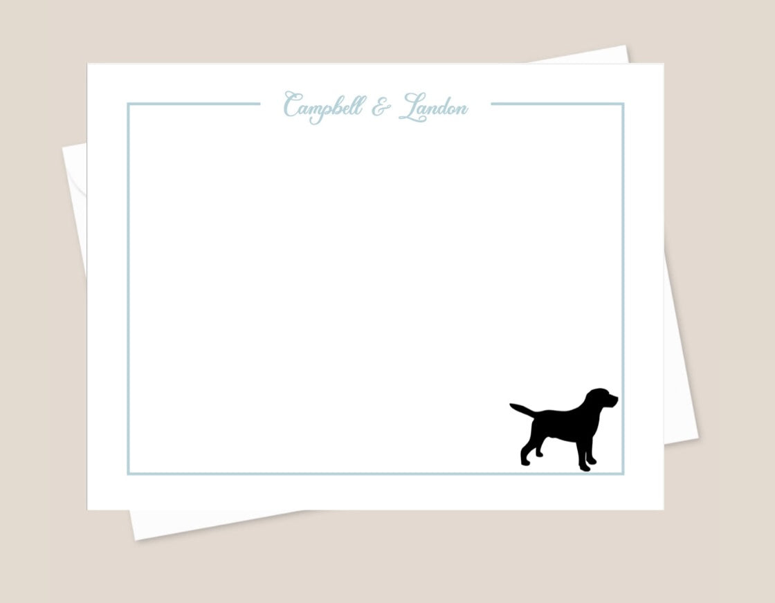 Dog Silhouette Blue Border Stationery