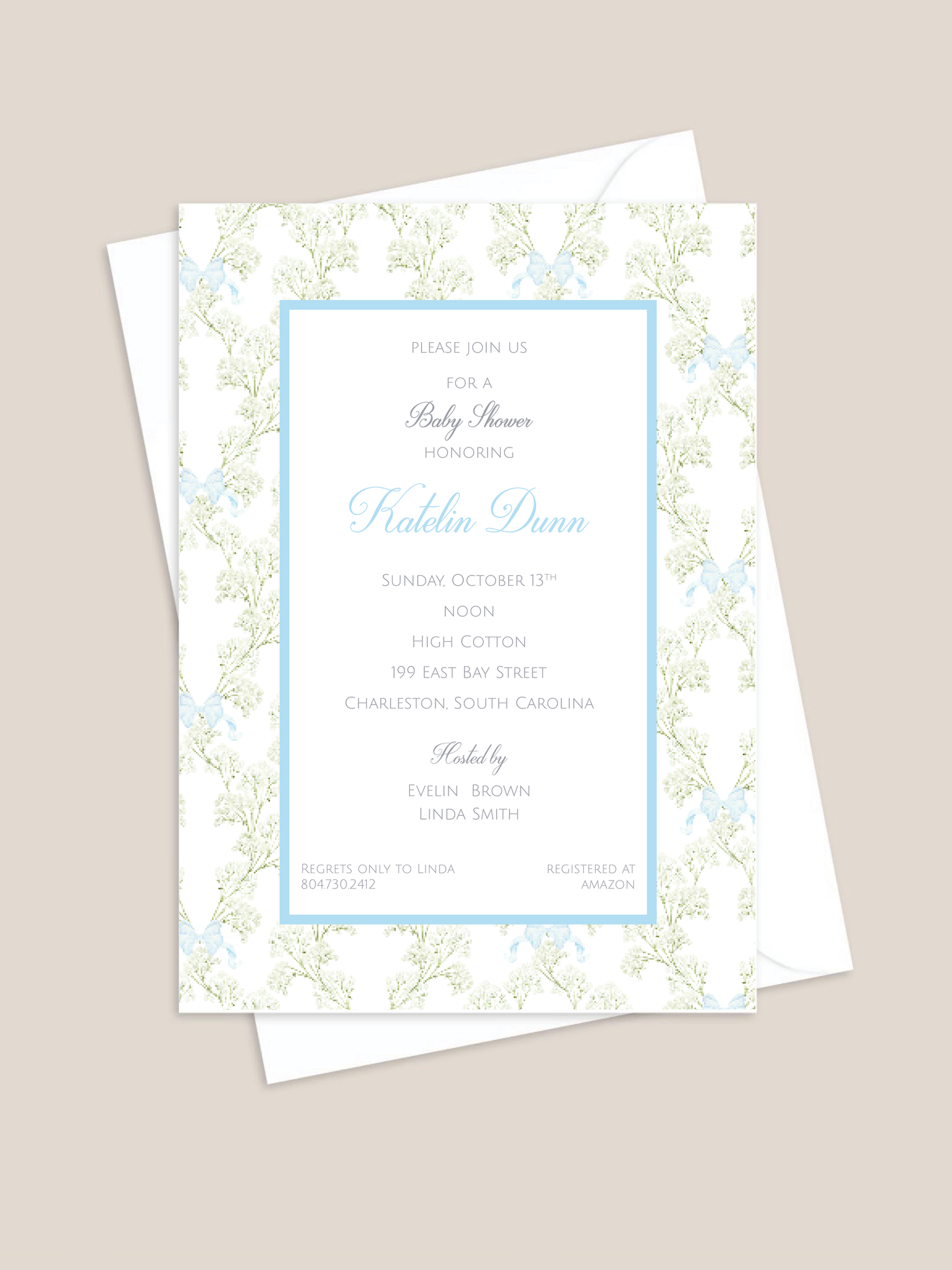 Blue Baby's Breath Baby Shower Invitation