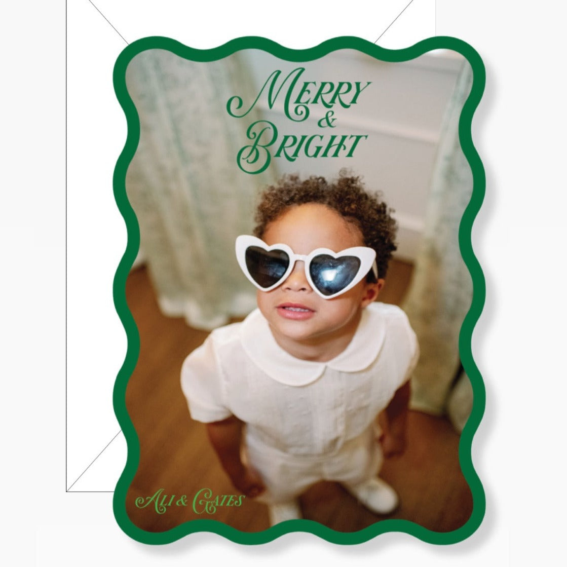 green wavy border christmas card