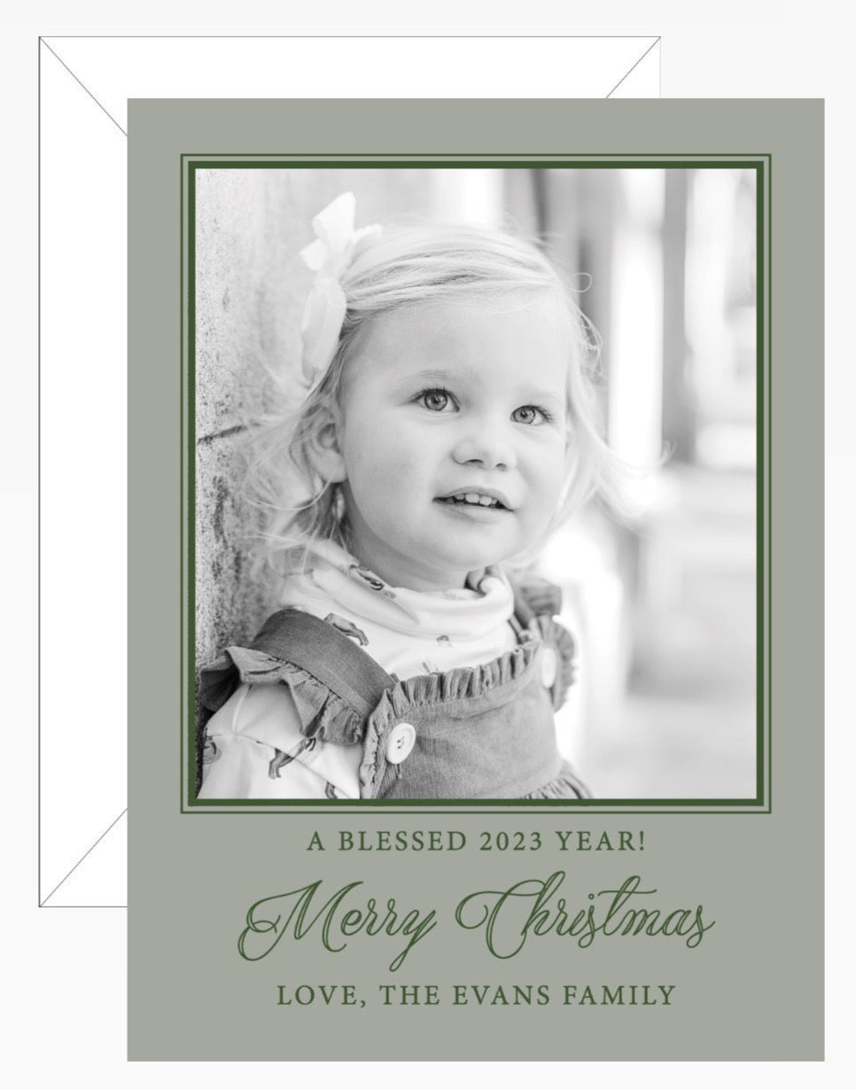 green card black and white photograph christmas card