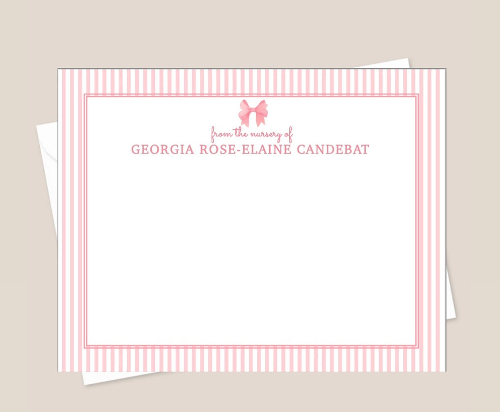 Nursery Pink Striped Border Stationery