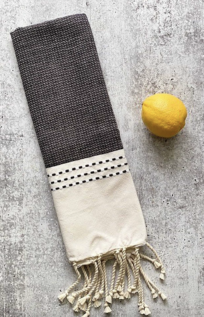 Black/White Guest Towel Bicolor Stitches