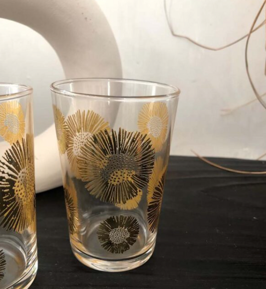 Sun Flower Clear + Gold Tea Glasses - Set of 2