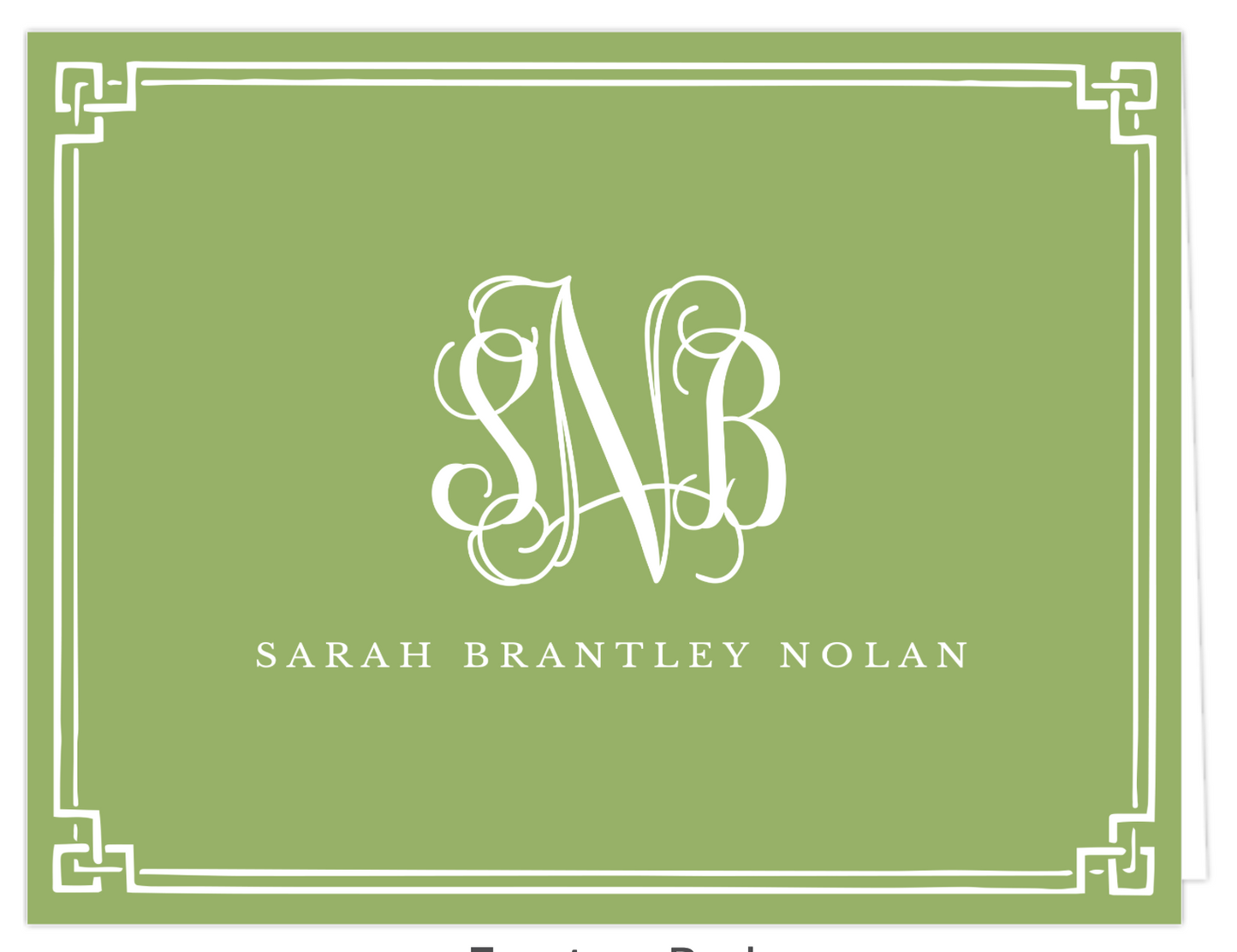 Green Bordered Monogram Folded Card