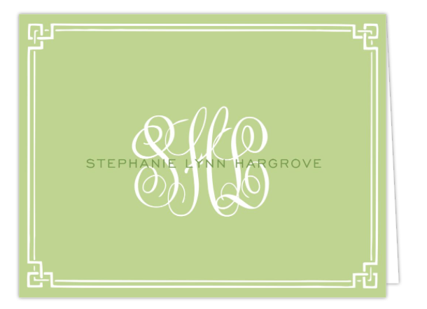 Green Tonal Monogram Folded Card