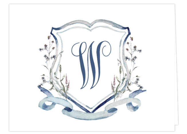 Blue Watercolor Crest Folded Card