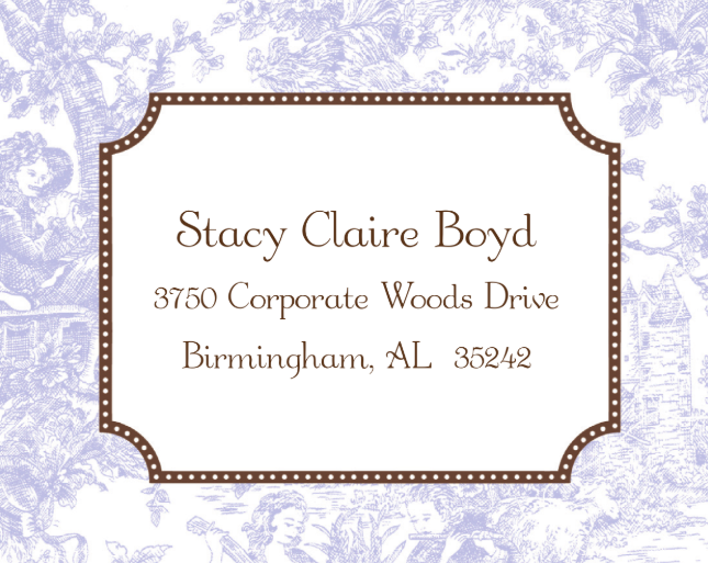Address label with decorative border on a floral background