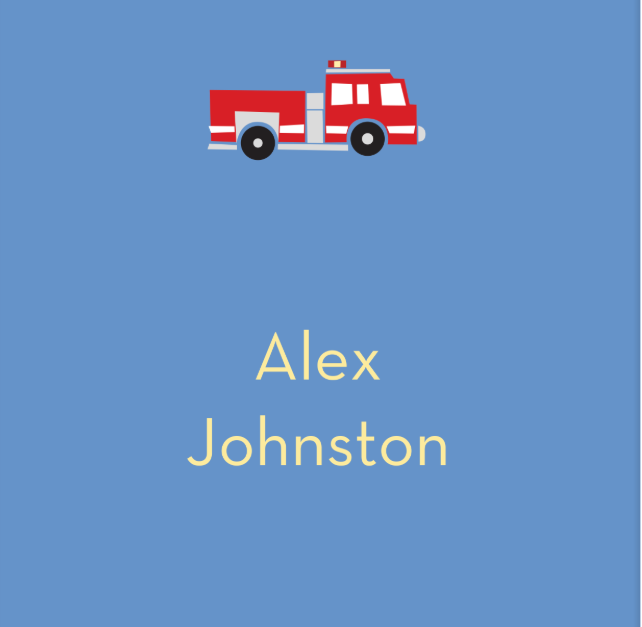 Red fire truck on a blue background with 'Alex Johnston' text