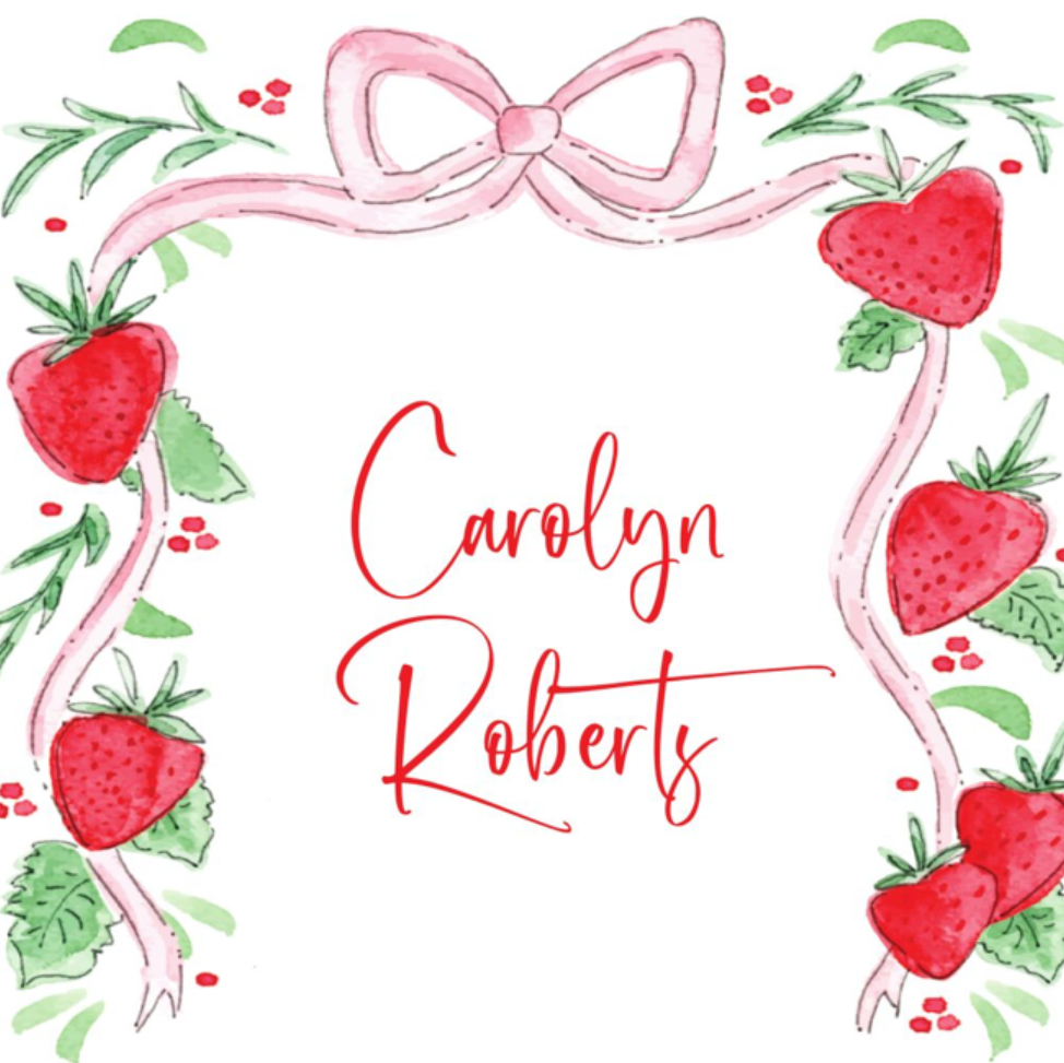 Calling Card with strawberry and bow illustration