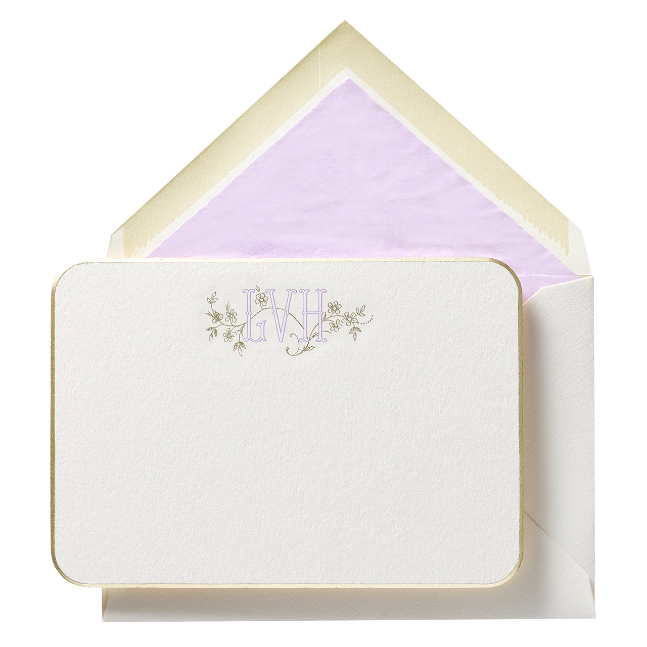 rounded corner stationery with floral monogram