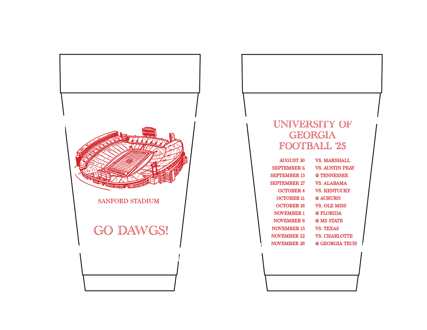 10 ct University of Georgia Foam Cups