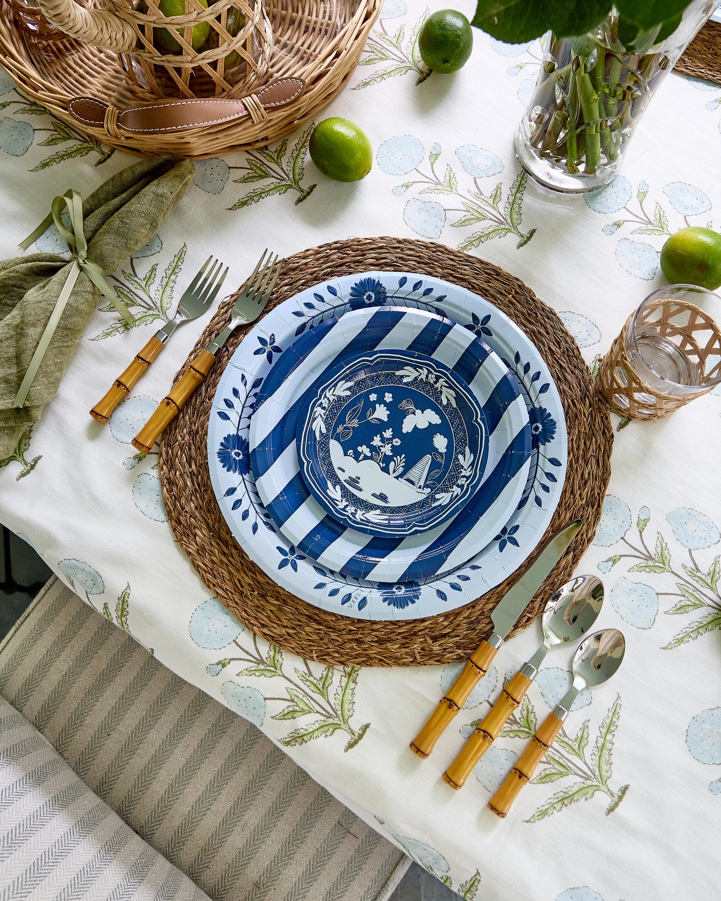 Mini Hors D'oeuvre Navy and Sky Blue Pavilion Beachside Paper Plate - 8 pack