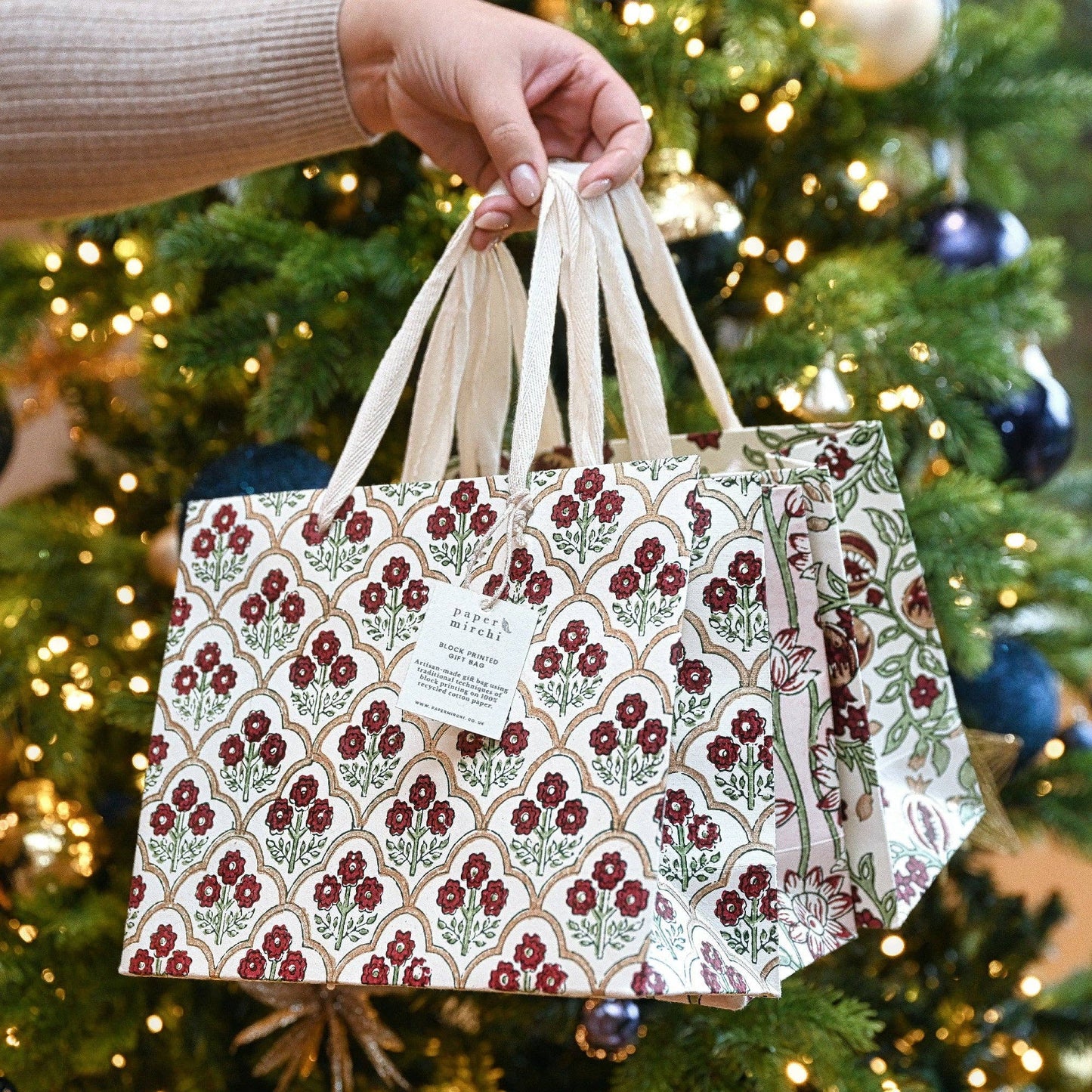 Cherry Medium Hand Block Printed Gift Bag