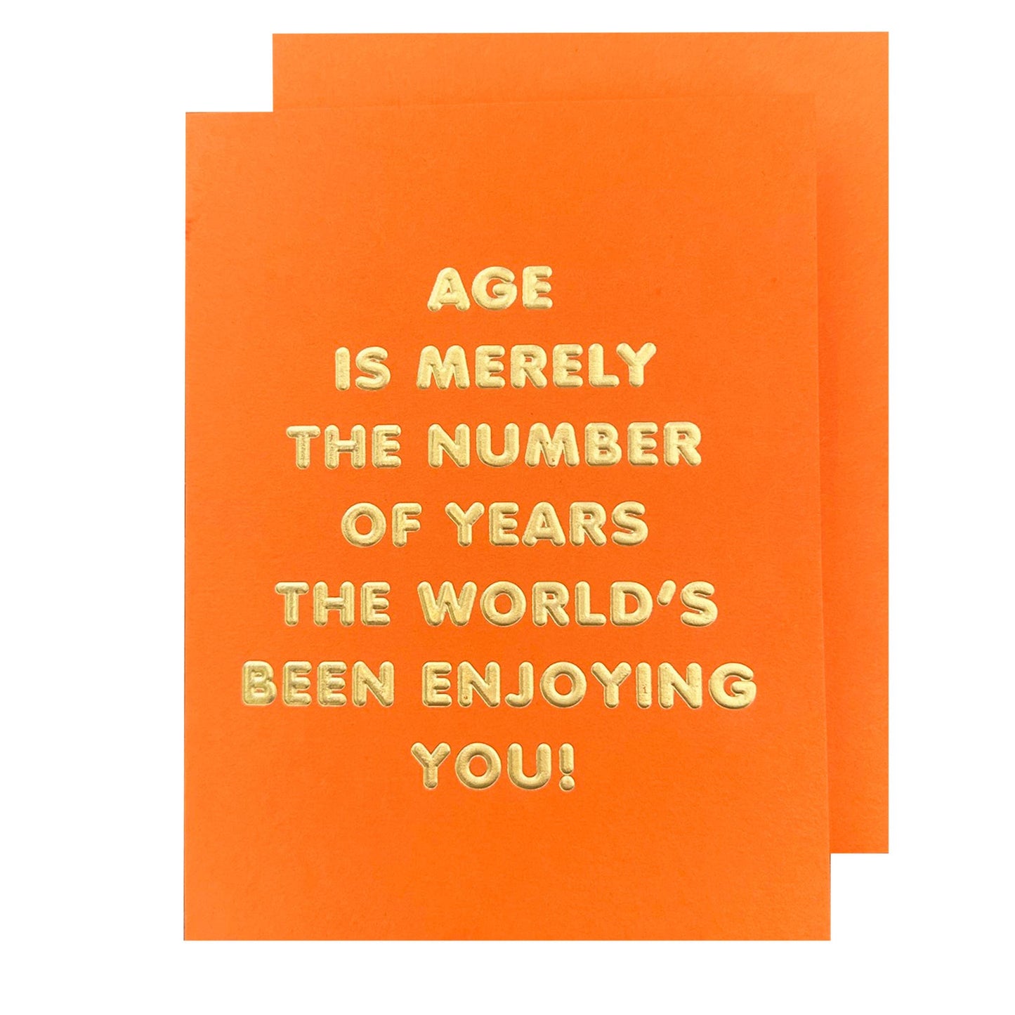 Two orange cards with gold text on a white background