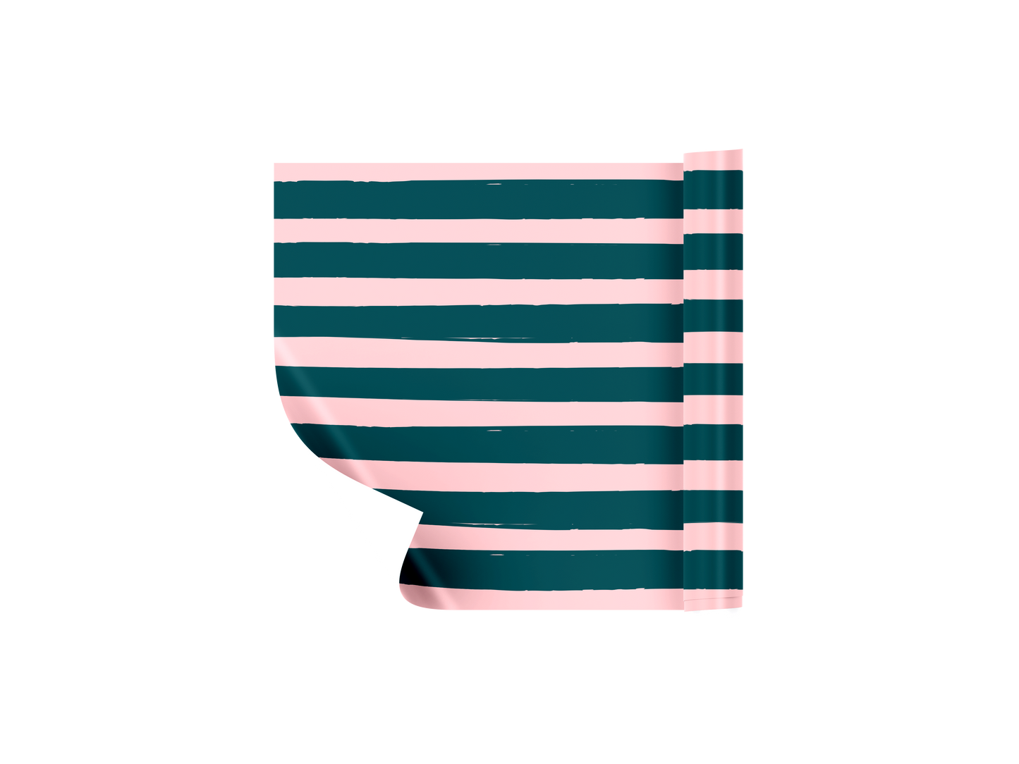 Striped pouch with green and pink horizontal stripes on a white background