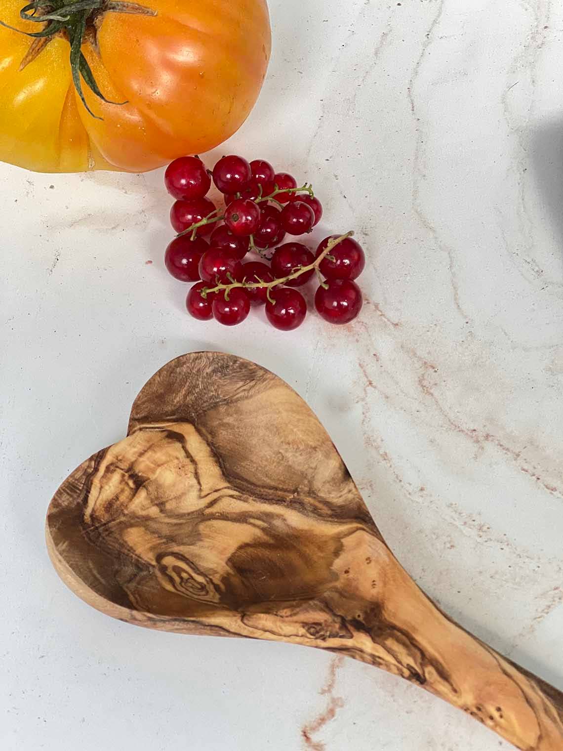 Olive Wood Heart Spoon 12"