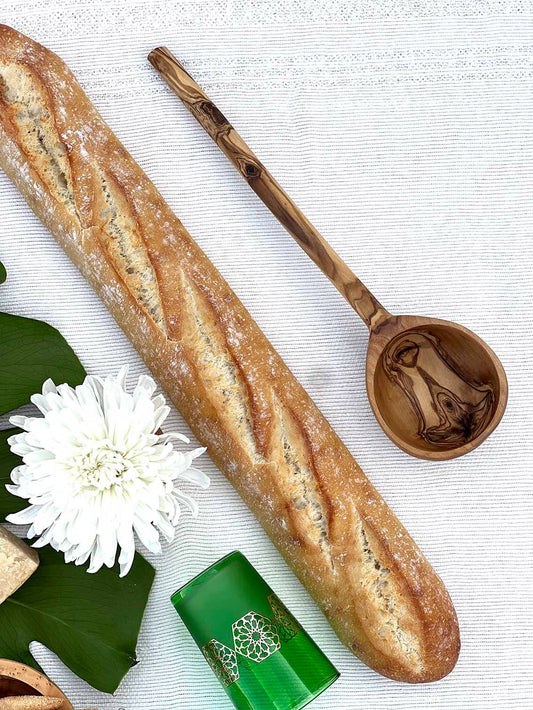 Olive Wood Modern Ladle 12"
